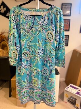 Lilly Pulitzer Turquoise Tropical Floral Midi Dress